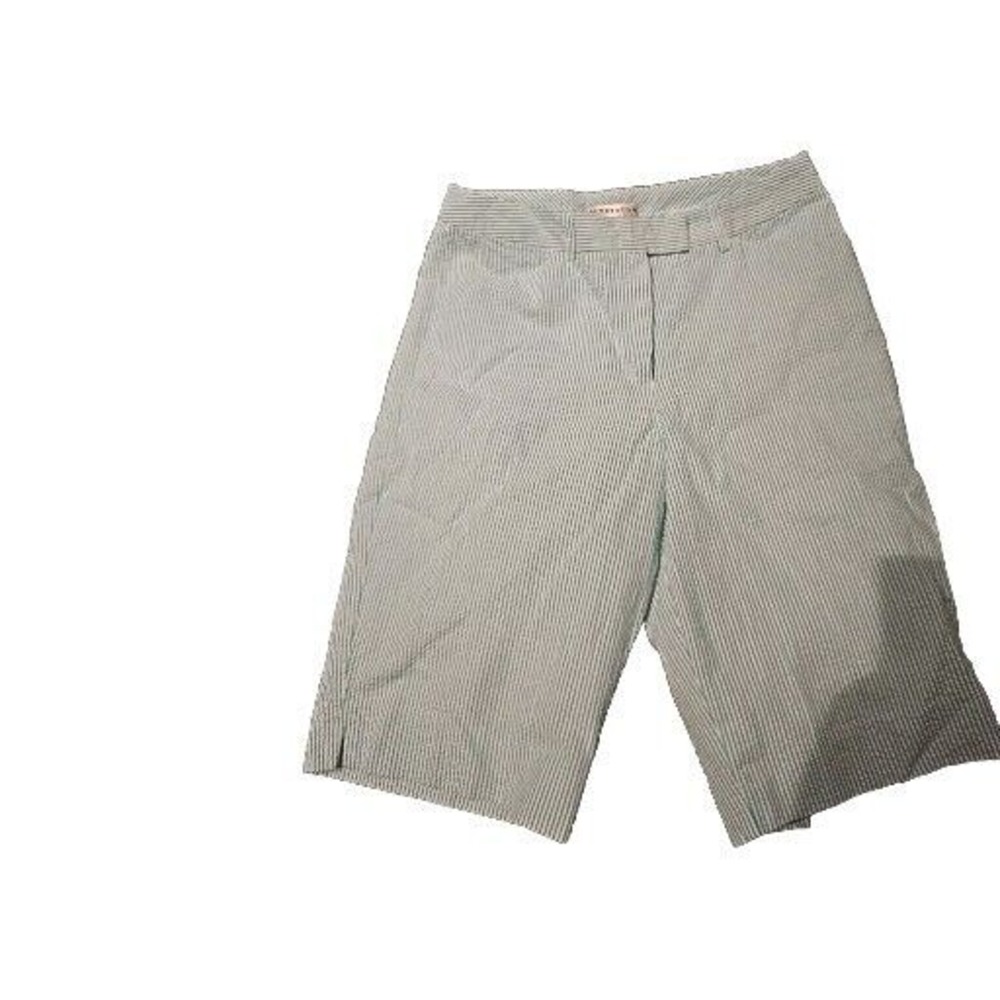 PENDLETON Womens Bermuda Shorts 4 Seersucker Green White Stripe Cotton Vintage